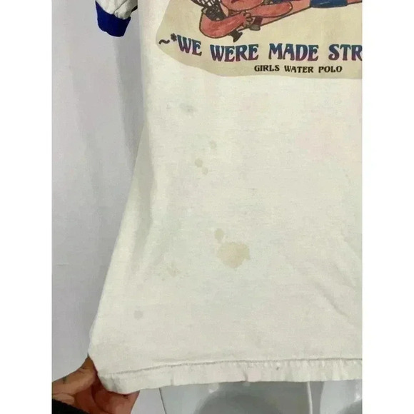 VTG Girls Water Polo T-Shirt SMALL We Were Made Stronger Retro STAINS - Picture 8 of 12